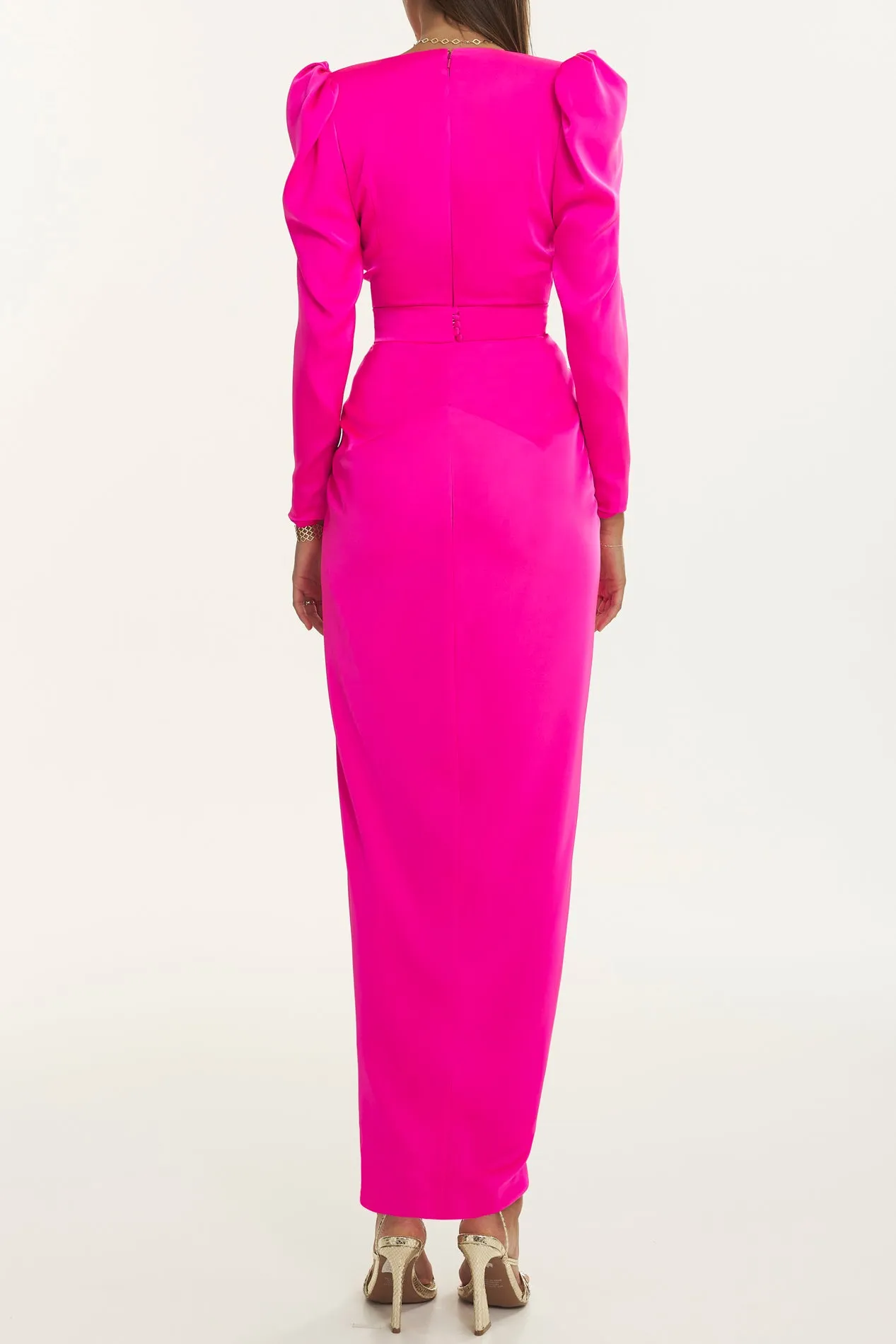 Chloe Shock Pink Satin Long Dress