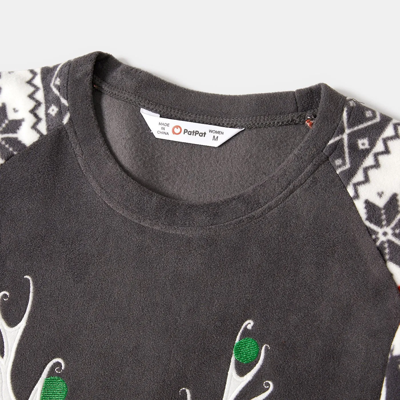 Christmas Family Matching Deer & Letter Embroidered Raglan-sleeve Thickened Polar Fleece Pajamas Sets (Flame Resistant)