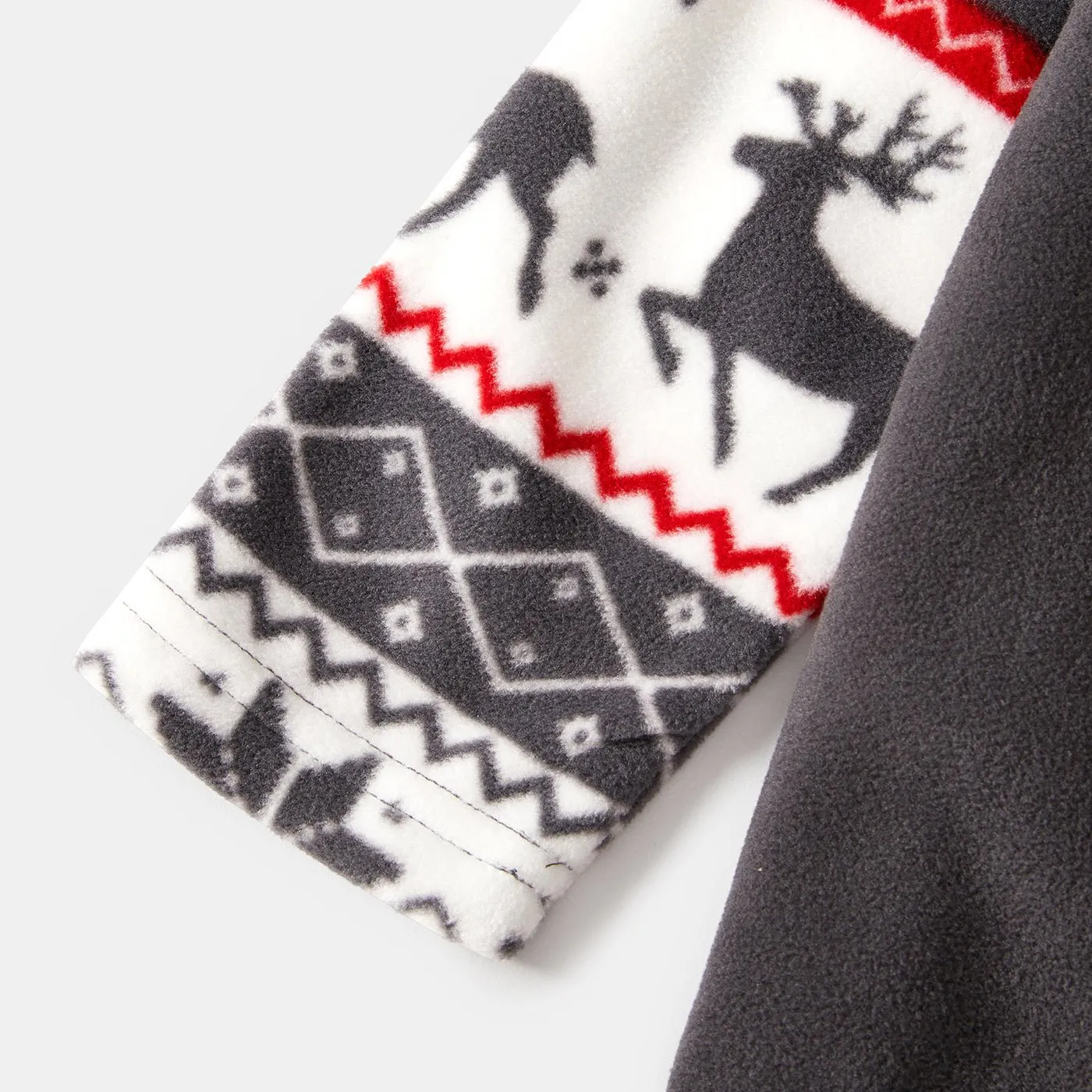Christmas Family Matching Deer & Letter Embroidered Raglan-sleeve Thickened Polar Fleece Pajamas Sets (Flame Resistant)