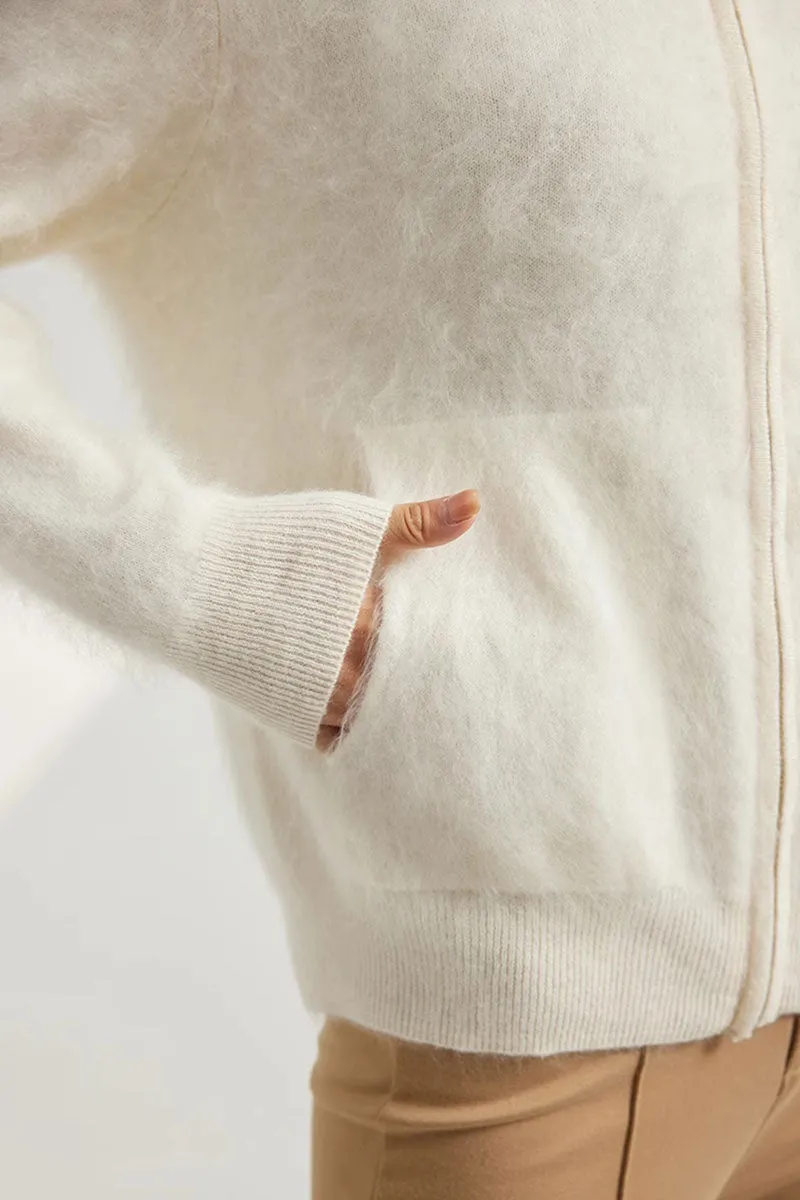 Chunky Brushed Cashmere Full-Zip Bomber Cardigan