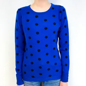 Cobalt Blue Polka Dot Cashmere Crew Neck Jumper Extra Small