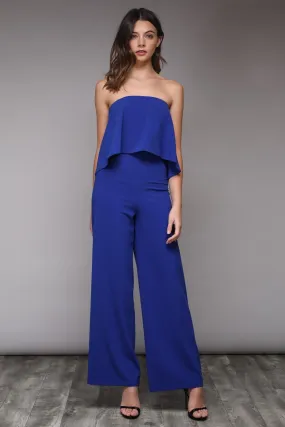 Cobalt Blue Strapless Jumpsuit with Three Band Back