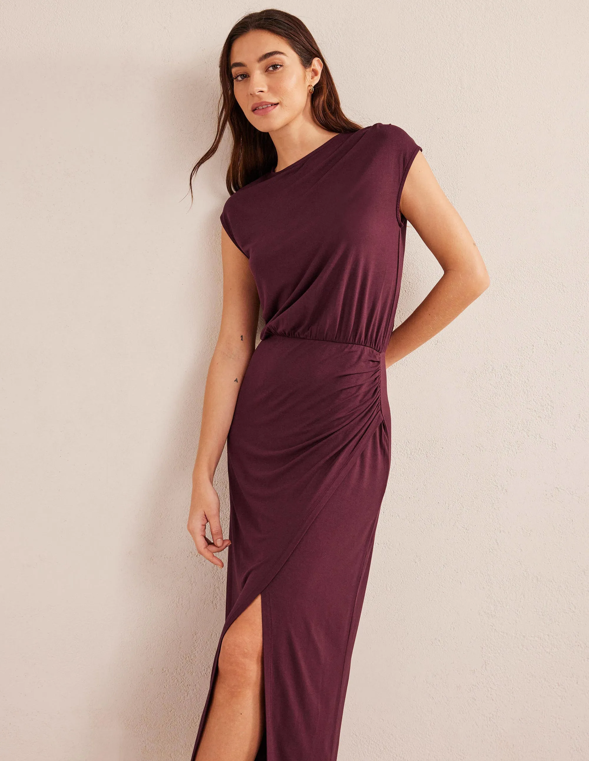 Column Jersey Maxi Dress-Dark Burgundy
