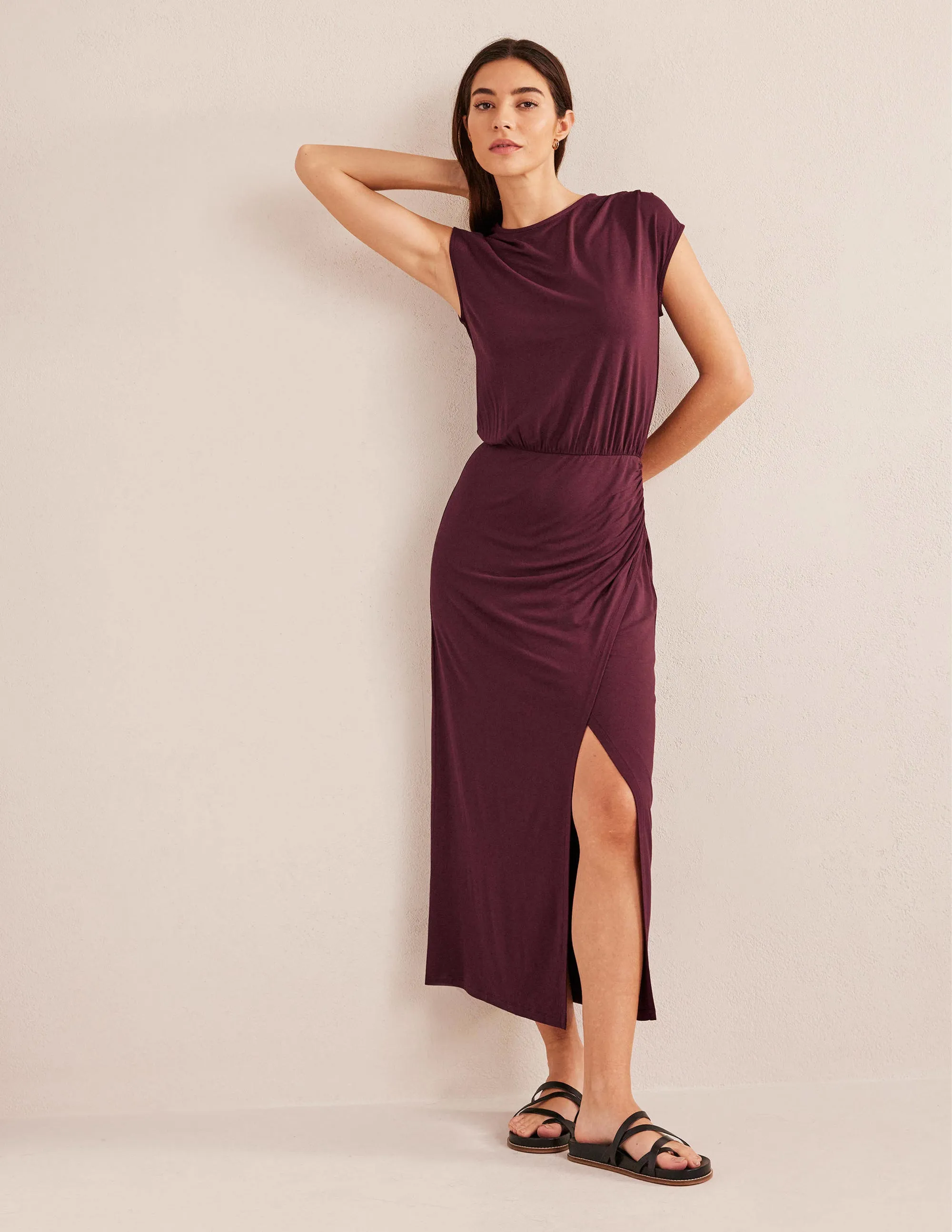Column Jersey Maxi Dress-Dark Burgundy