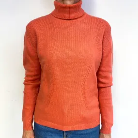 Coral Orange Cashmere Polo Neck Jumper Medium