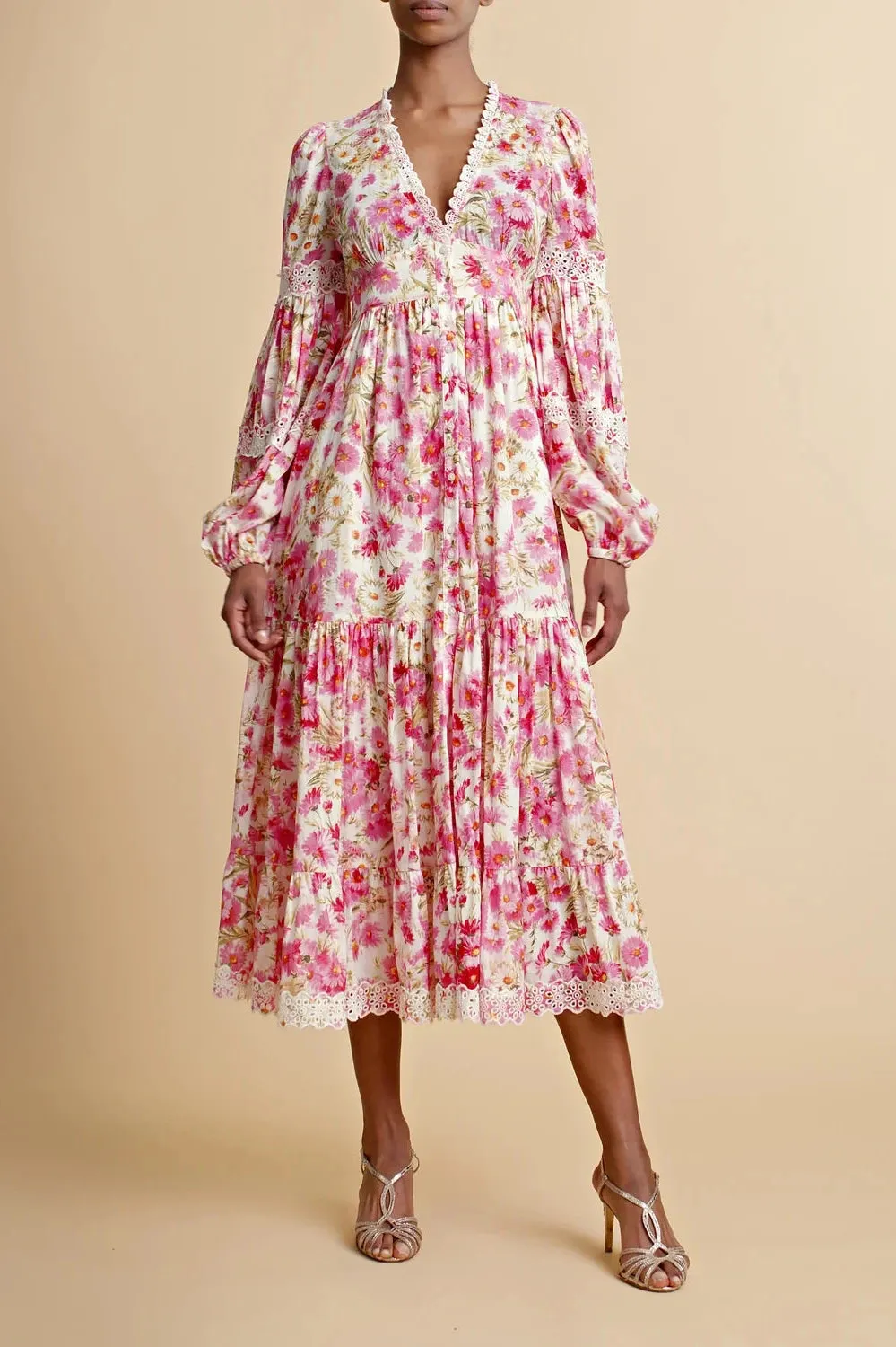 Cotton Slub Button Down Dress in Daisy Garden
