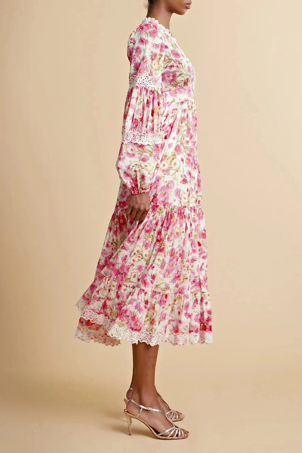 Cotton Slub Button Down Dress in Daisy Garden