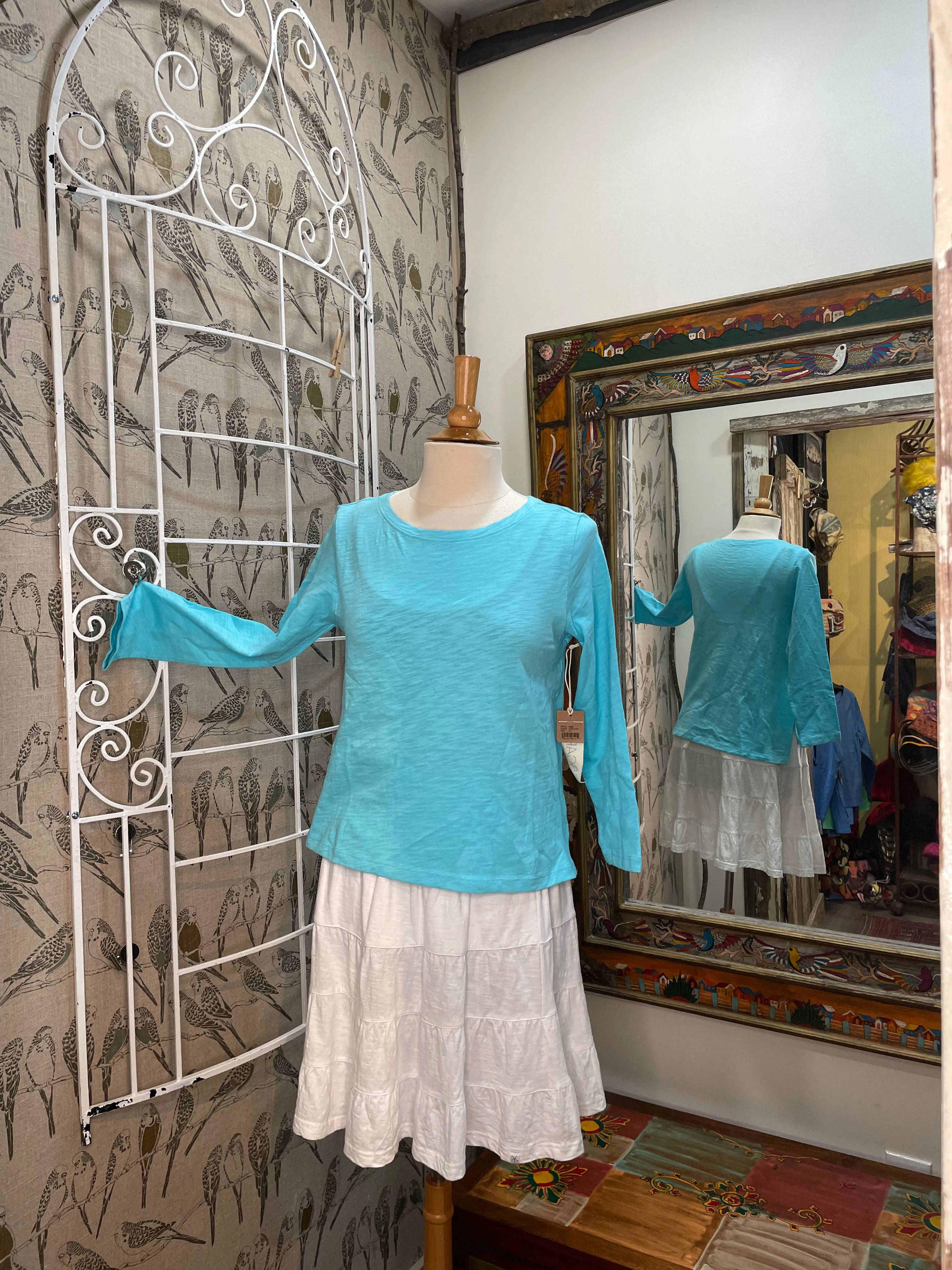 Cotton Slub Long Sleeve Boxy Tee in Turquoise by Escape by Habitat