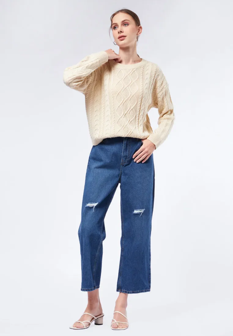 Crop Shoulder Crop Cable Sweater