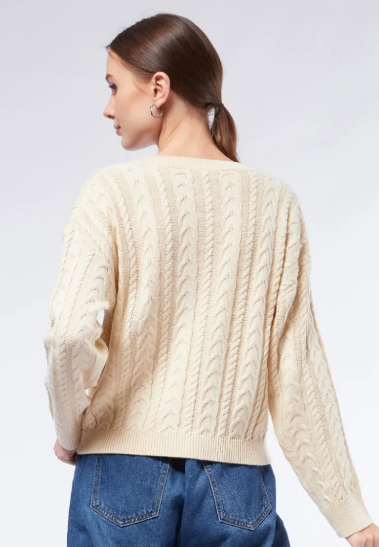Crop Shoulder Crop Cable Sweater