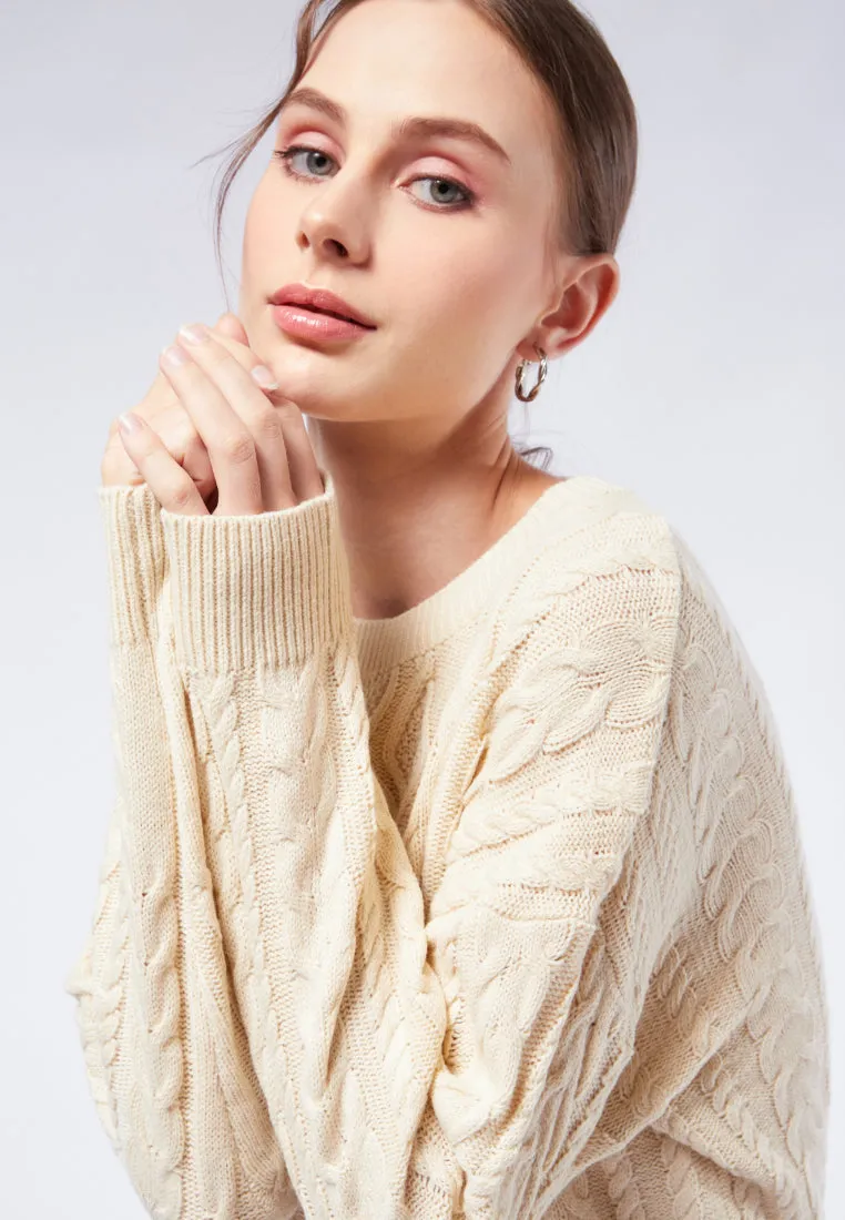 Crop Shoulder Crop Cable Sweater