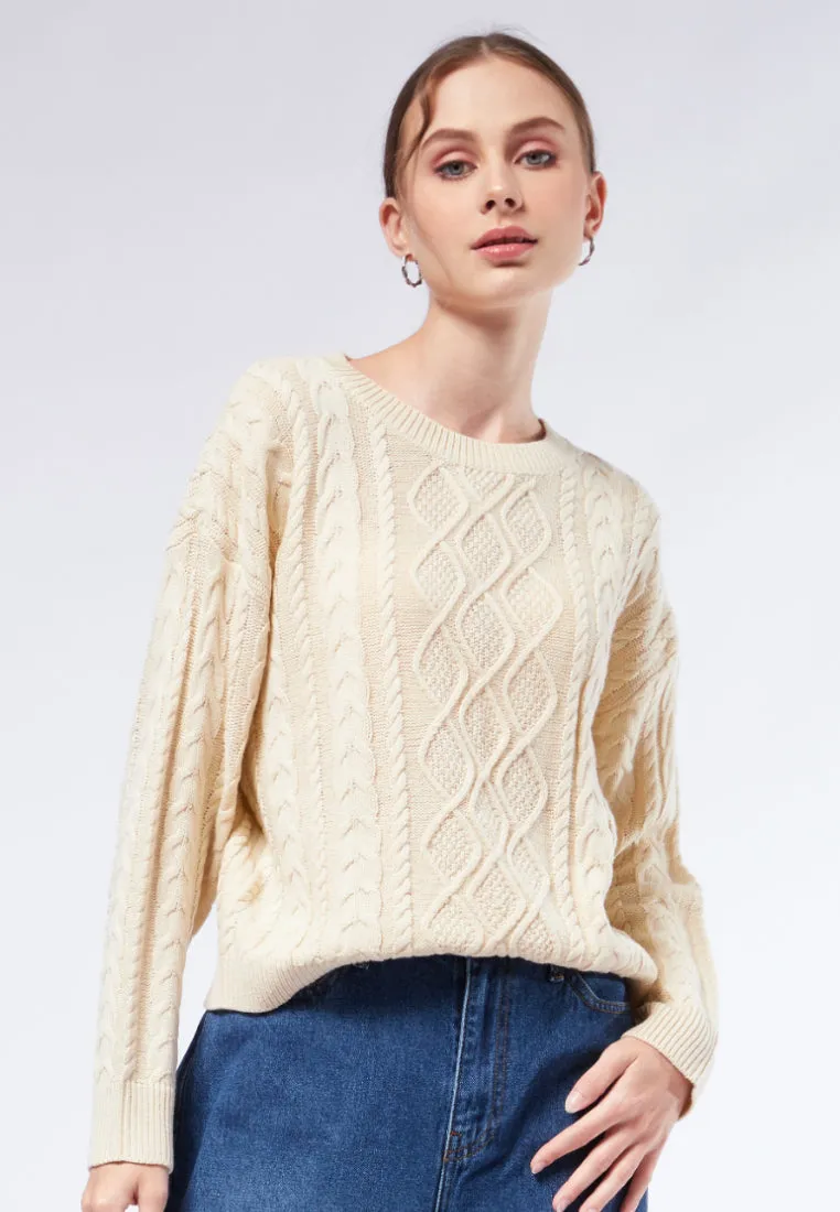 Crop Shoulder Crop Cable Sweater