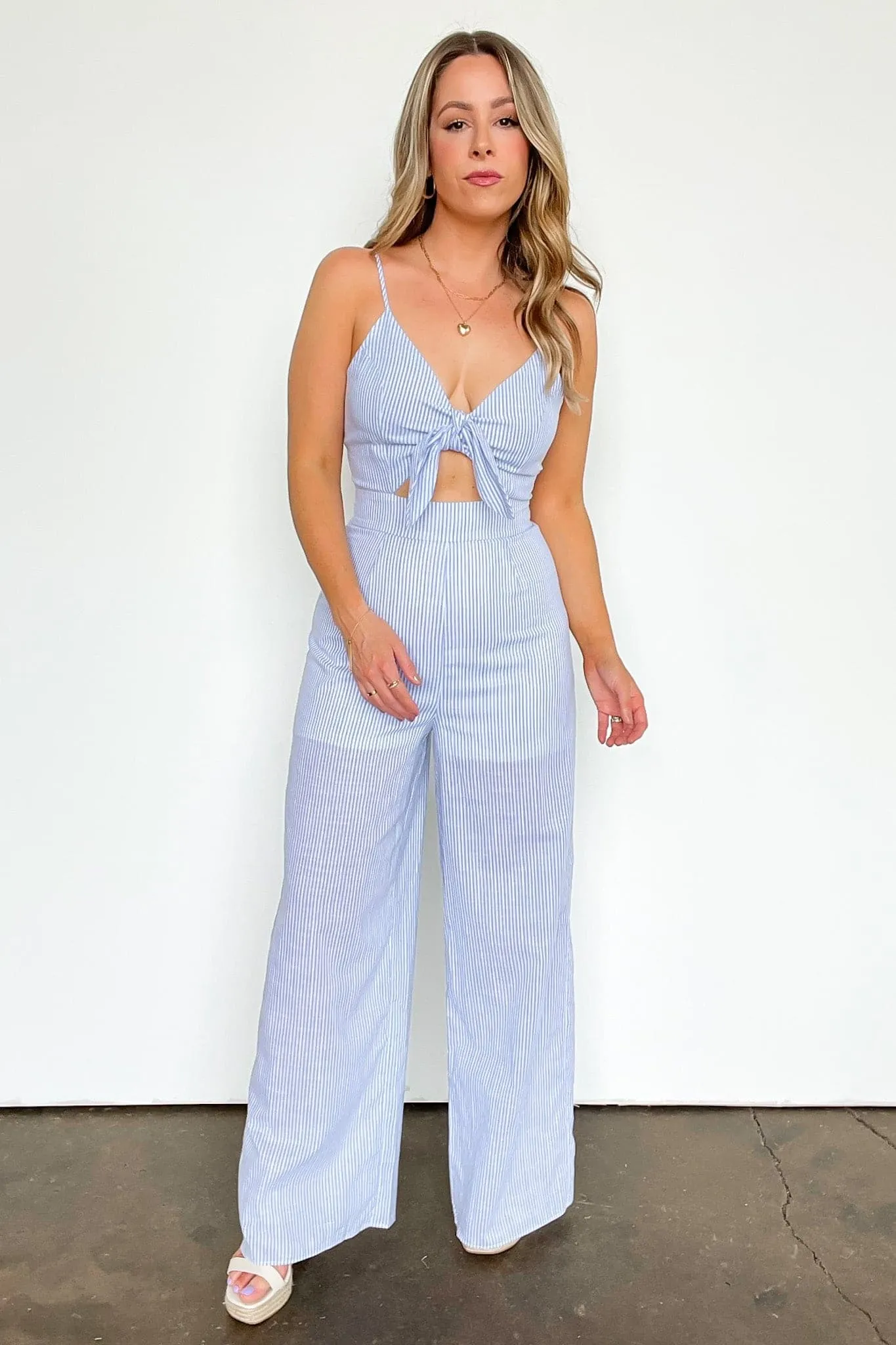 Darling Day Striped Cutout Tie Front Jumpsuit - FINAL SALE