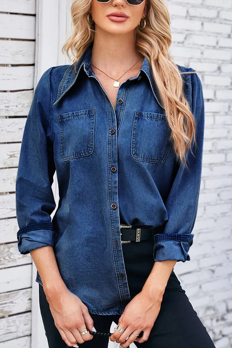 DENIM LONG SLEEVED SHIRT TOP_CWTSTL1055