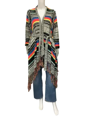 Desigual Cardigan Knitted Sweater Fringe Printed Size: L