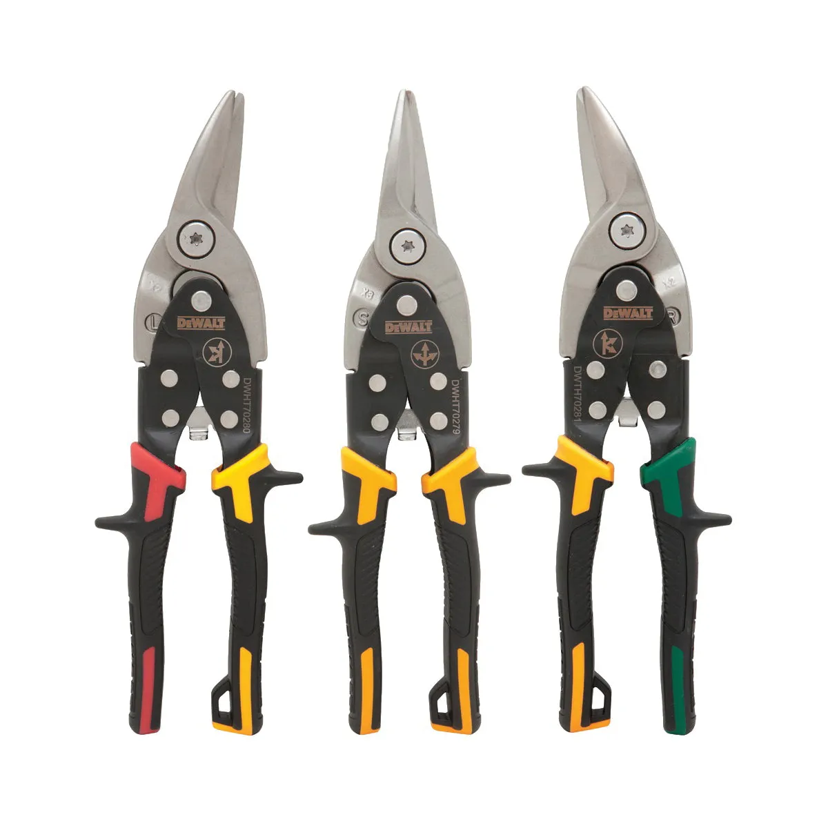 DeWALT DWHT14676 Aviation Snip Set, 2-3/4 in L Cut, Straight Cut, Steel Blade, Ergonomic Handle
