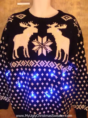 Dueling Moose Reindeer Light Up Ugly Xmas Sweater