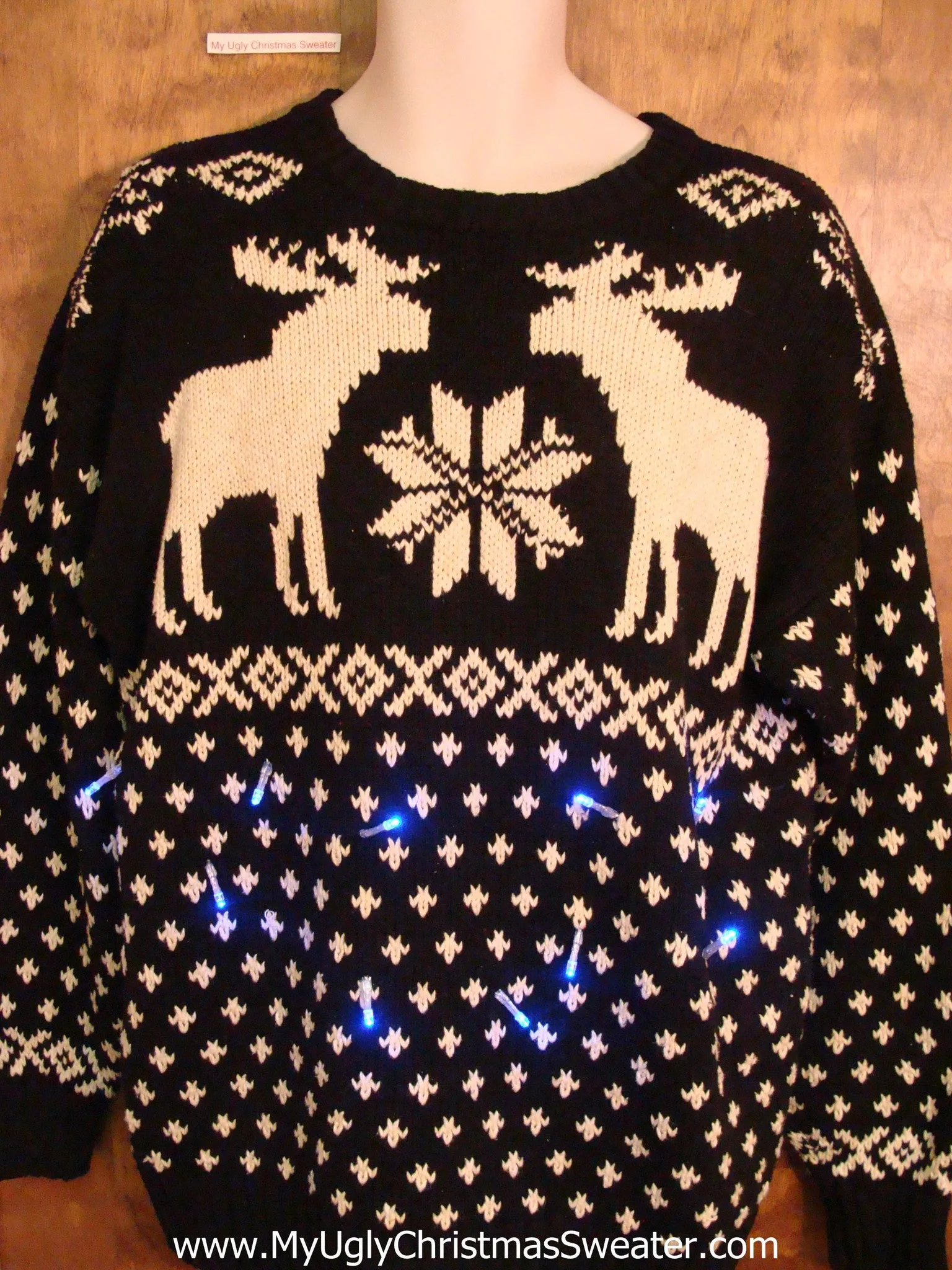 Dueling Moose Reindeer Light Up Ugly Xmas Sweater