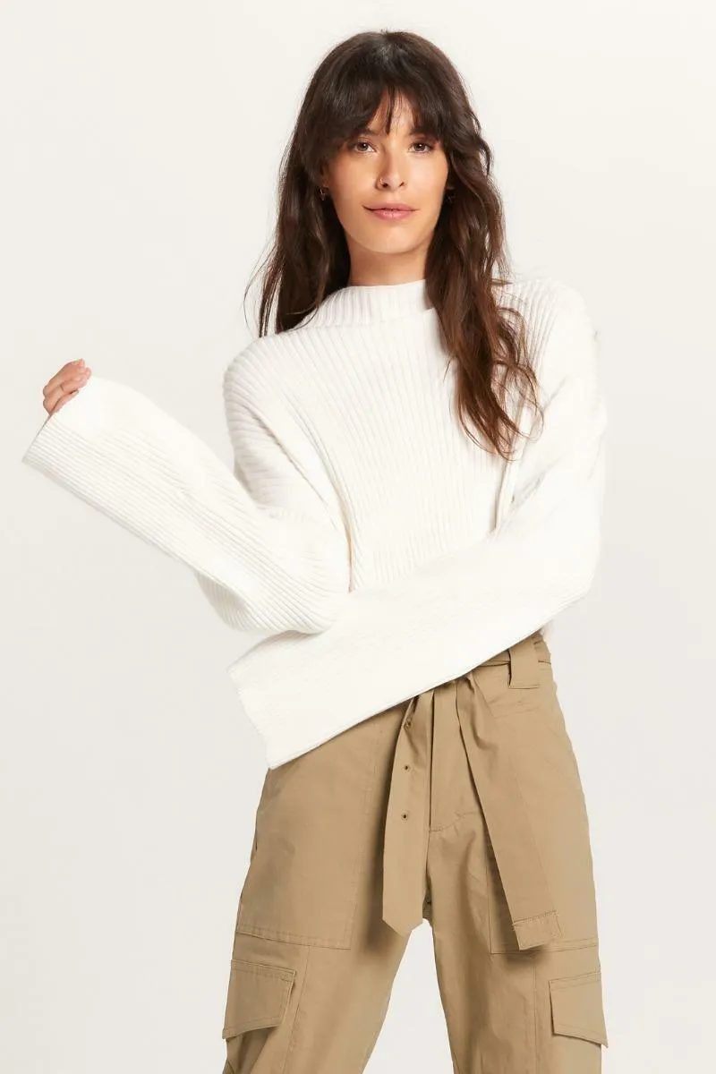East Side Ivory Ribbed Knit Mock Neck Sweater