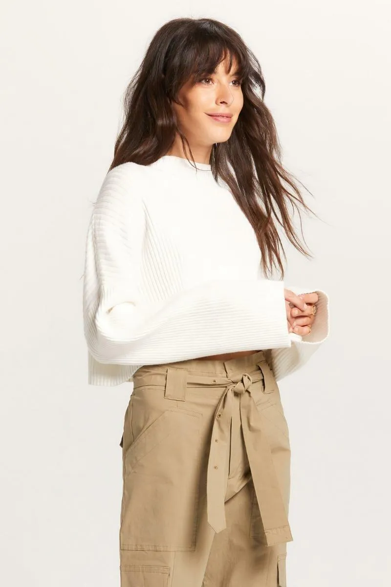 East Side Ivory Ribbed Knit Mock Neck Sweater