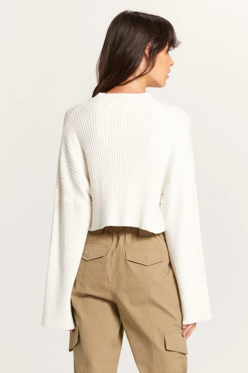 East Side Ivory Ribbed Knit Mock Neck Sweater