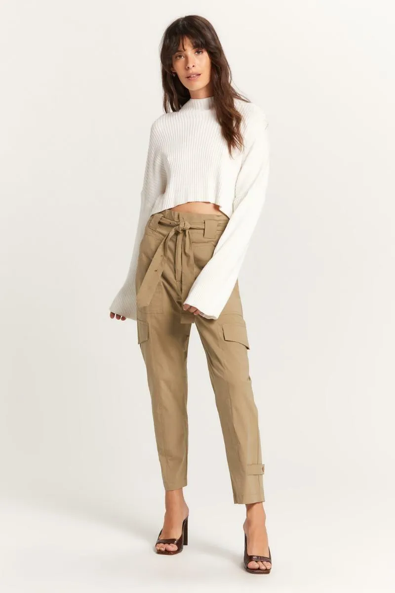 East Side Ivory Ribbed Knit Mock Neck Sweater