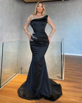 Embroidered Black Evening Dress