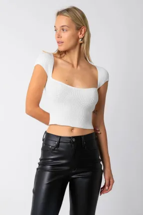 Emma Ivory Cap Sleeve Sweater Crop Top