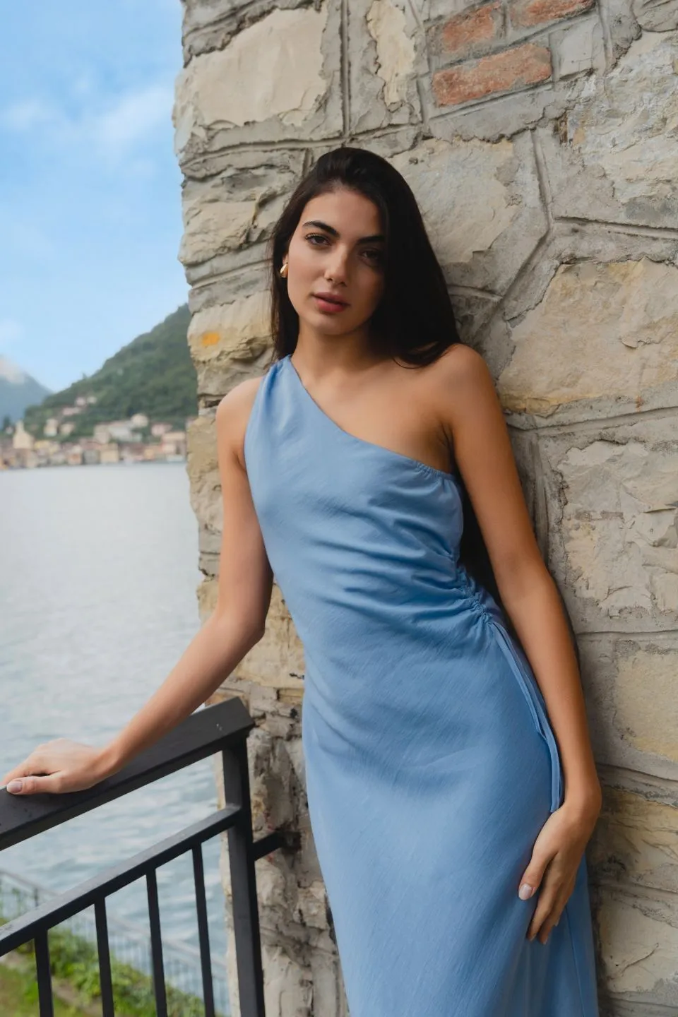 Fantasy Powder Blue One Shoulder Midi Dress