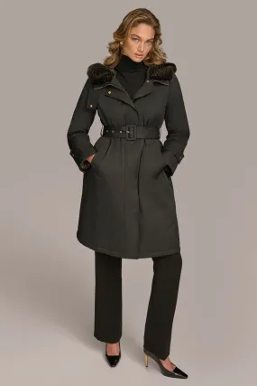 FAUX FUR TRIM LINED RAIN COAT