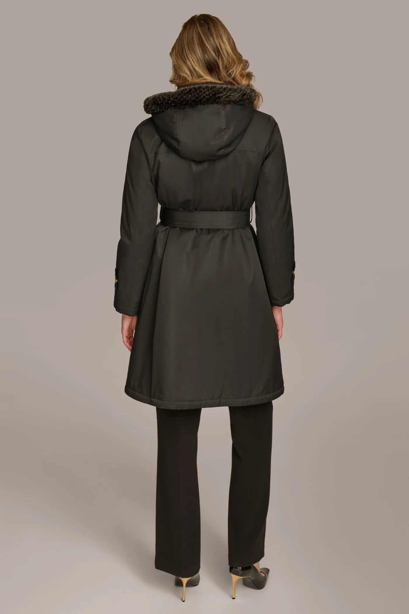 FAUX FUR TRIM LINED RAIN COAT