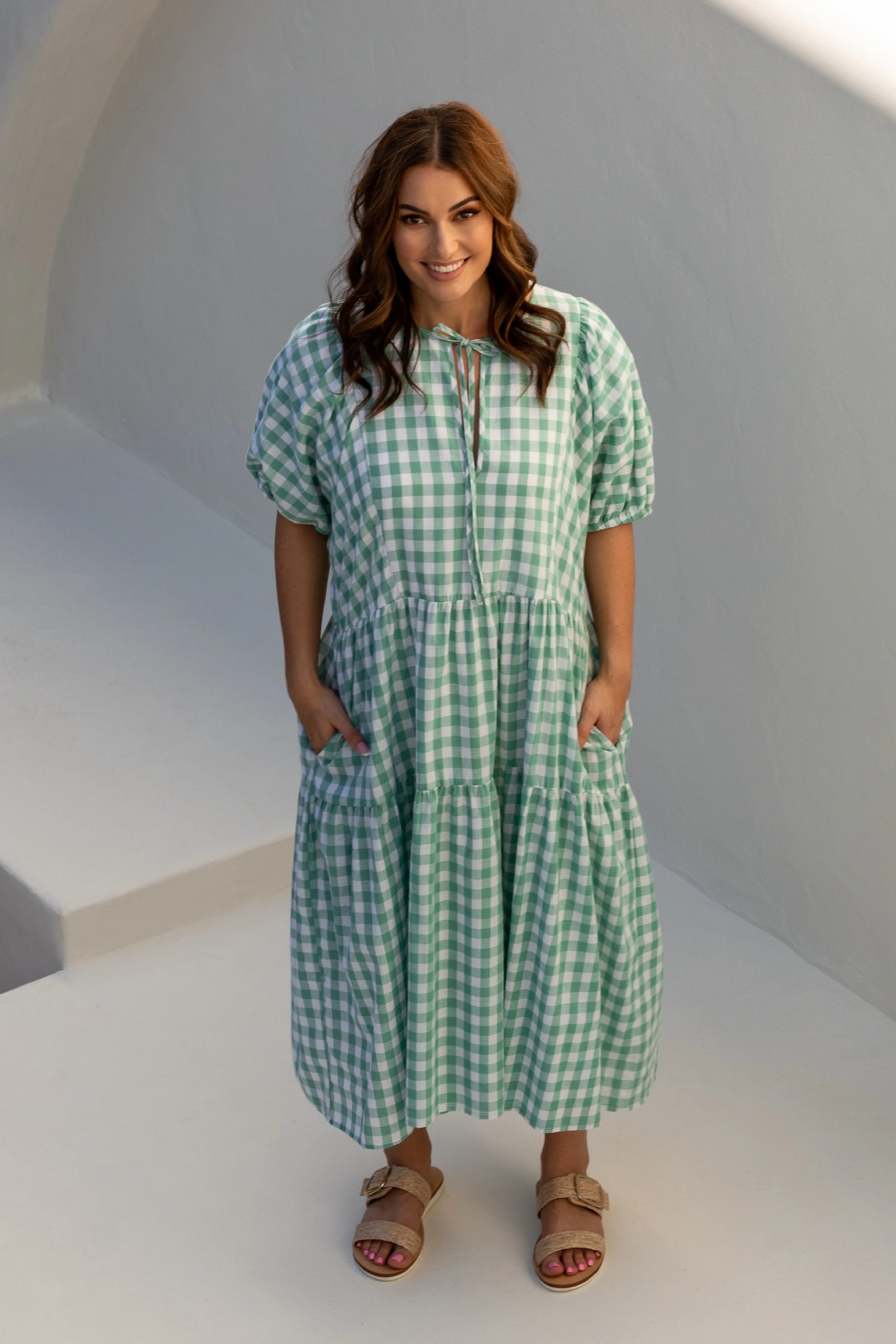 FINAL SALE Roamer Midi Dress in Haze Gingham