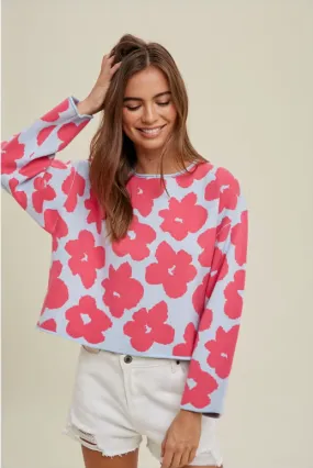Floral Jacquard Crop Sweater