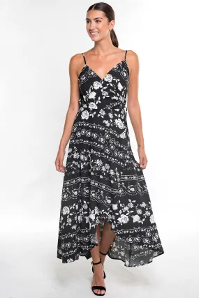 Floral Print Spaghetti Strap High Low Maxi Dress