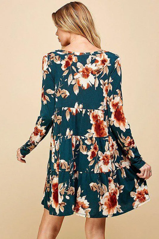 Floral V-Neck Tiered Midi Dress