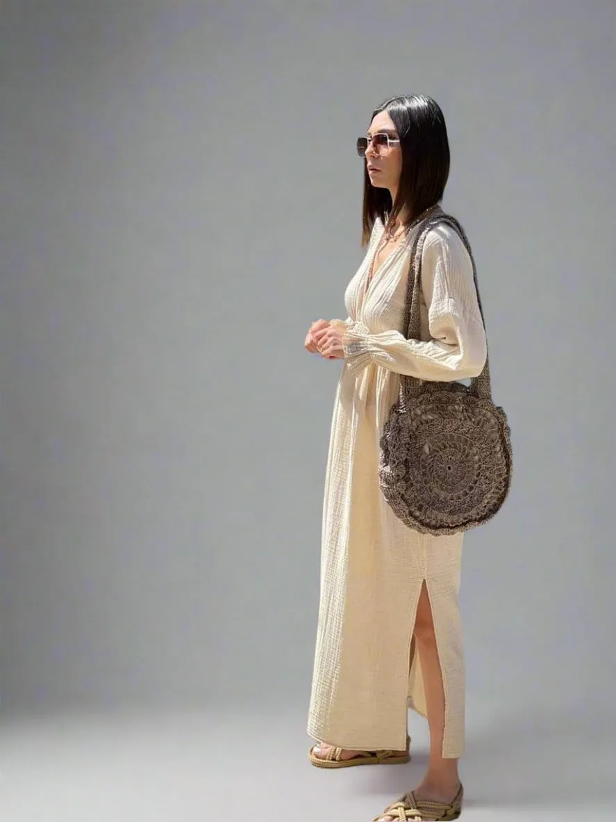 Flowing Organic Cotton Long Sleeve Summer Dress