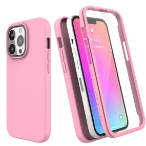 For Apple iPhone 12 Case with Built-in Screen Protector,Rugged PC Front Cover   Soft TPU Non-Slip Cover, Shockproof Full-Body Protective Case Cover - Pink