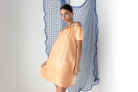 FOUND IN GREECE Sherbet Silk Taffeta Off Shoulder Mini