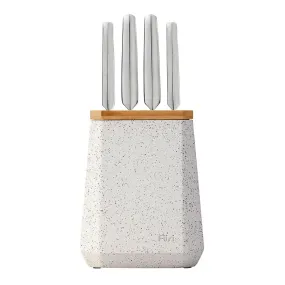 Furi Stone Knife Block Set Black and White Terazzo 5 Piece