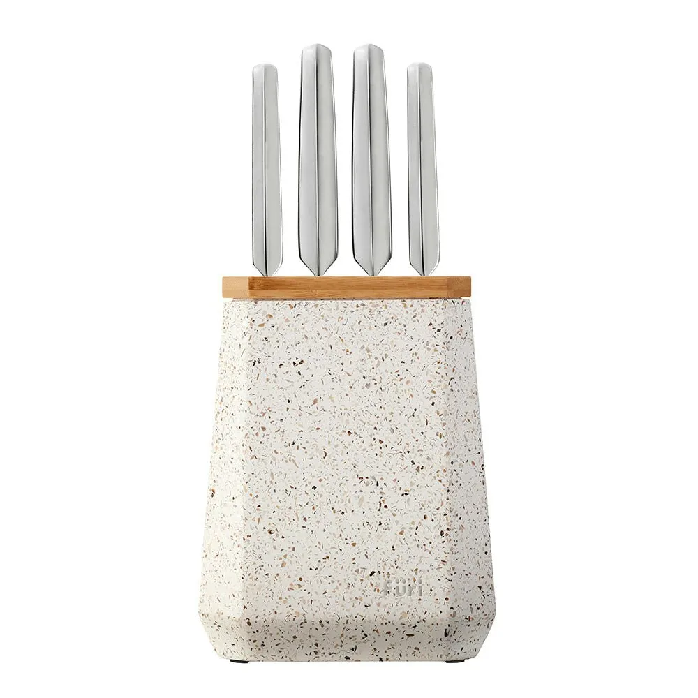 Furi Stone Knife Block Set Sepia Terazzo 5 Piece