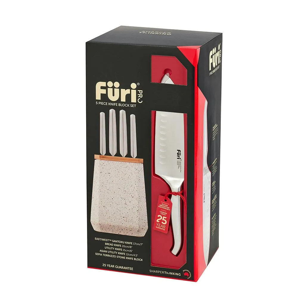 Furi Stone Knife Block Set Sepia Terazzo 5 Piece