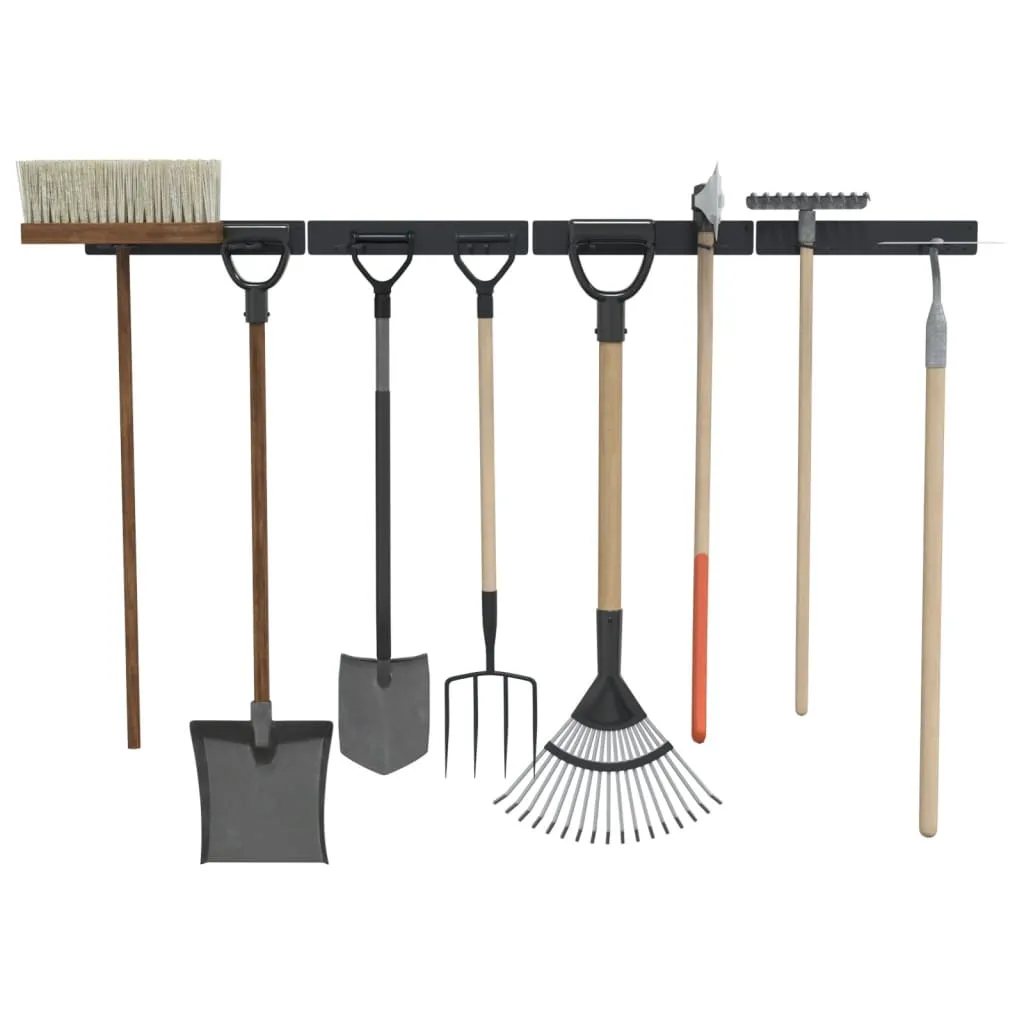 Garden Tool Storage Racks Wall Mounted 4 pcs Black Steel