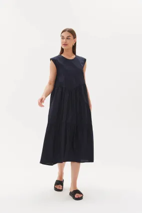 Gathered Angle Tier Dress | Navy
