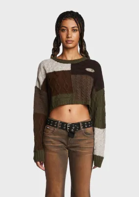 Gigi Patchwork Cable Knit Crop Jumper