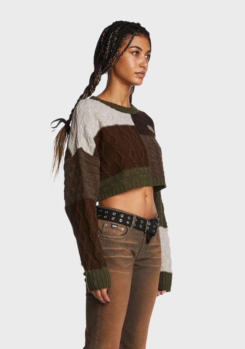Gigi Patchwork Cable Knit Crop Jumper