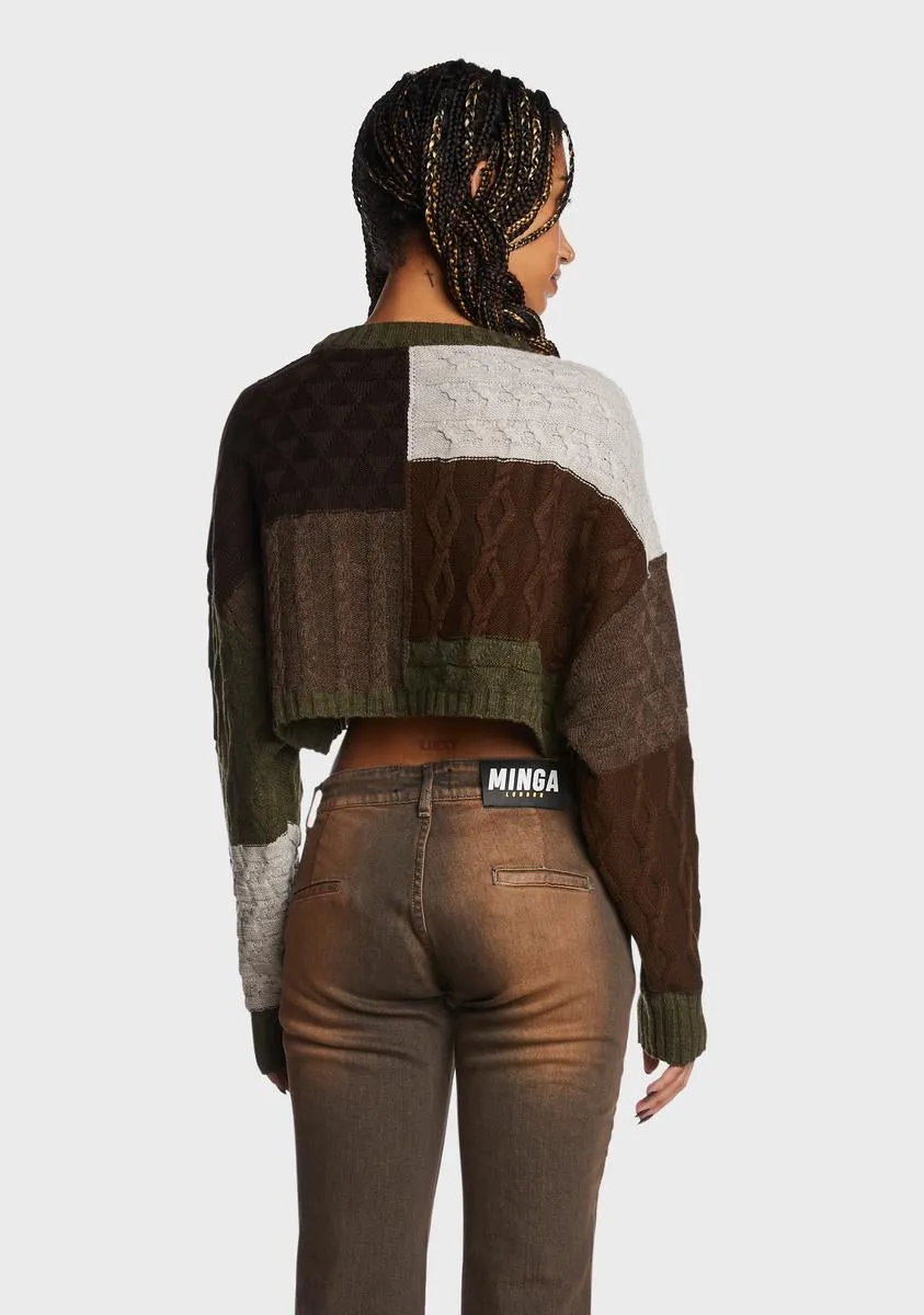 Gigi Patchwork Cable Knit Crop Jumper