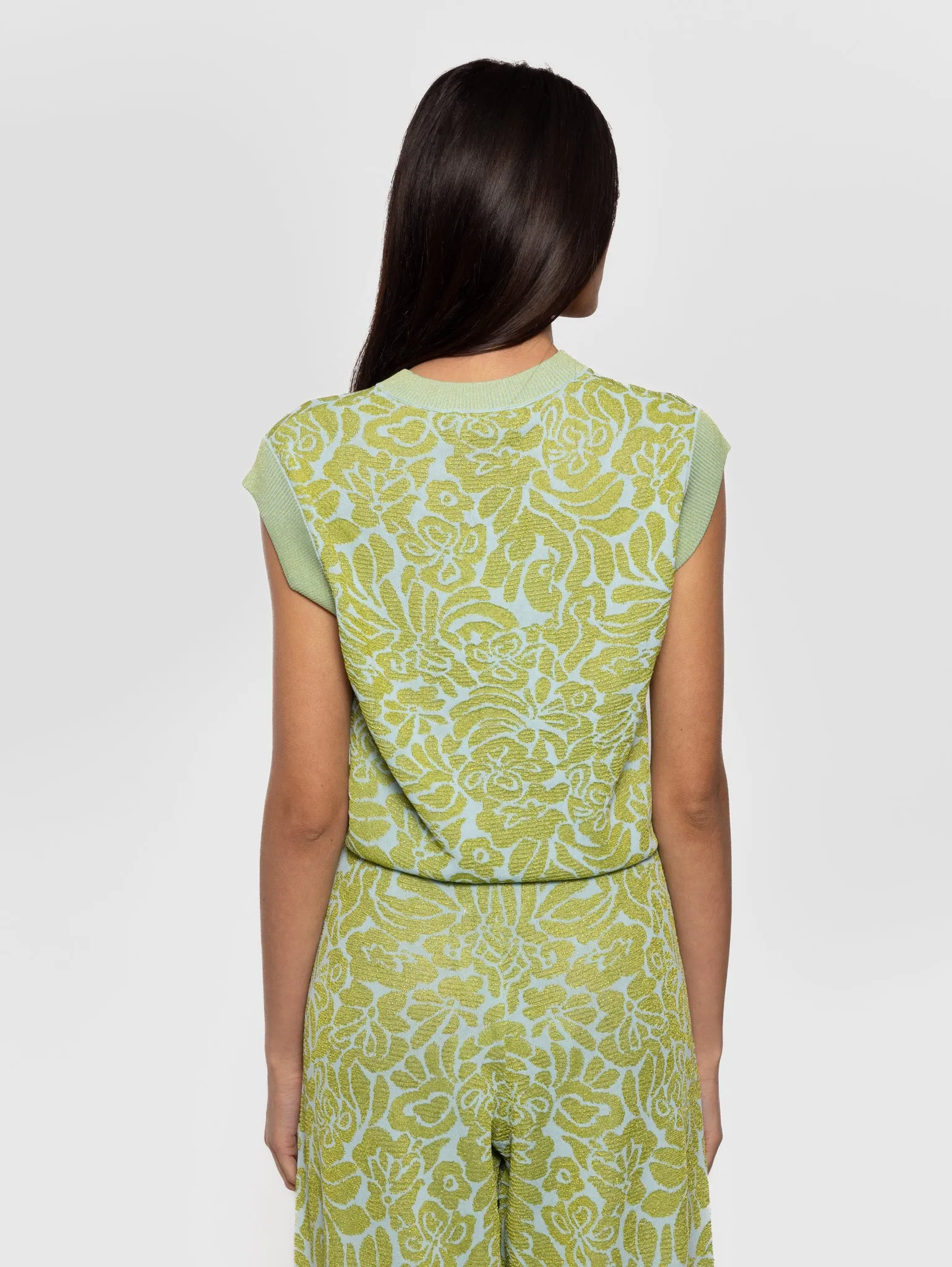 Gilet Jacquard in Lurex Verde/Azzurro