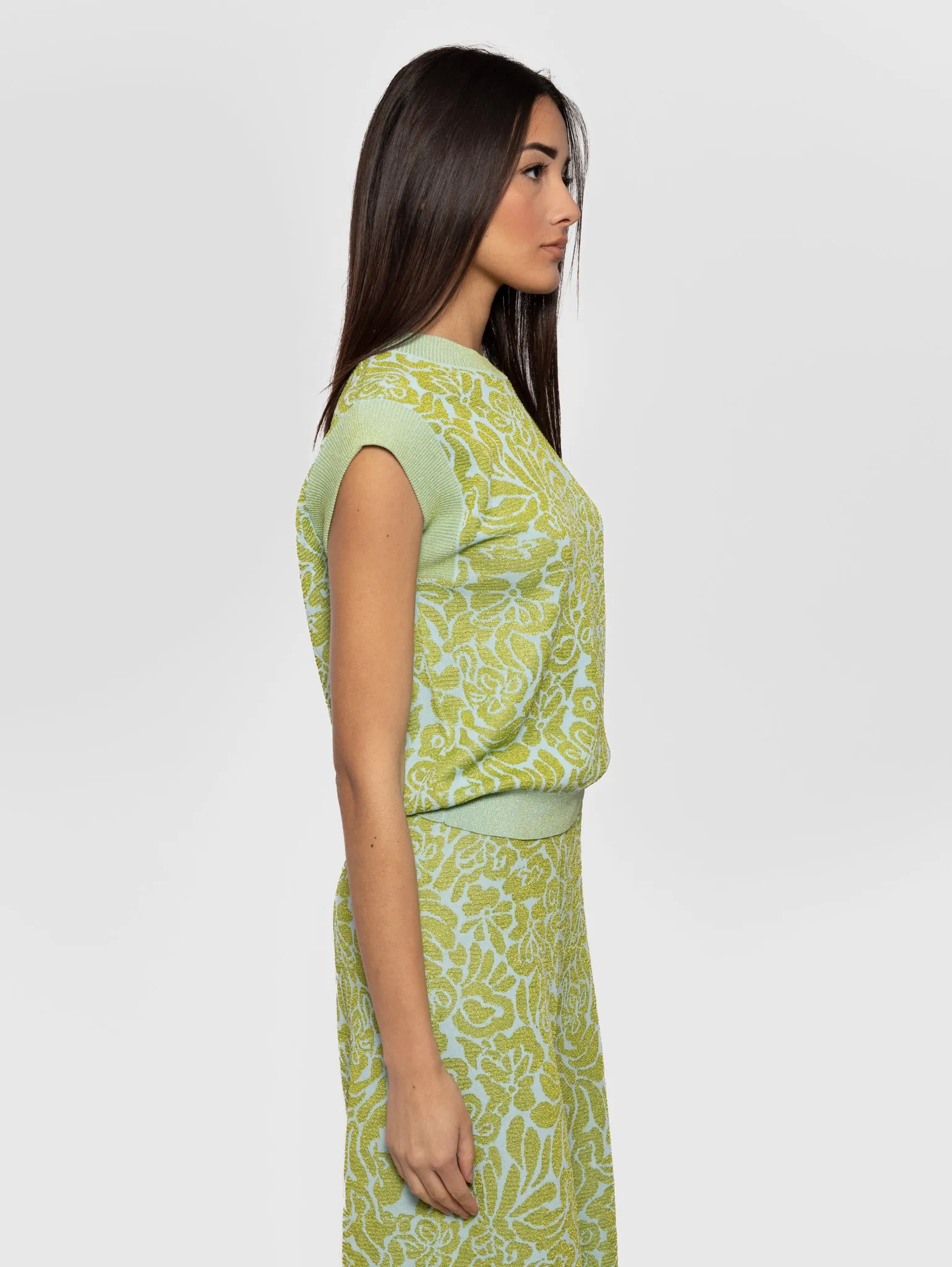 Gilet Jacquard in Lurex Verde/Azzurro