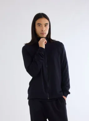Gilet Zippé Marine Col Montant Manches Longues en Viscose et Élasthanne