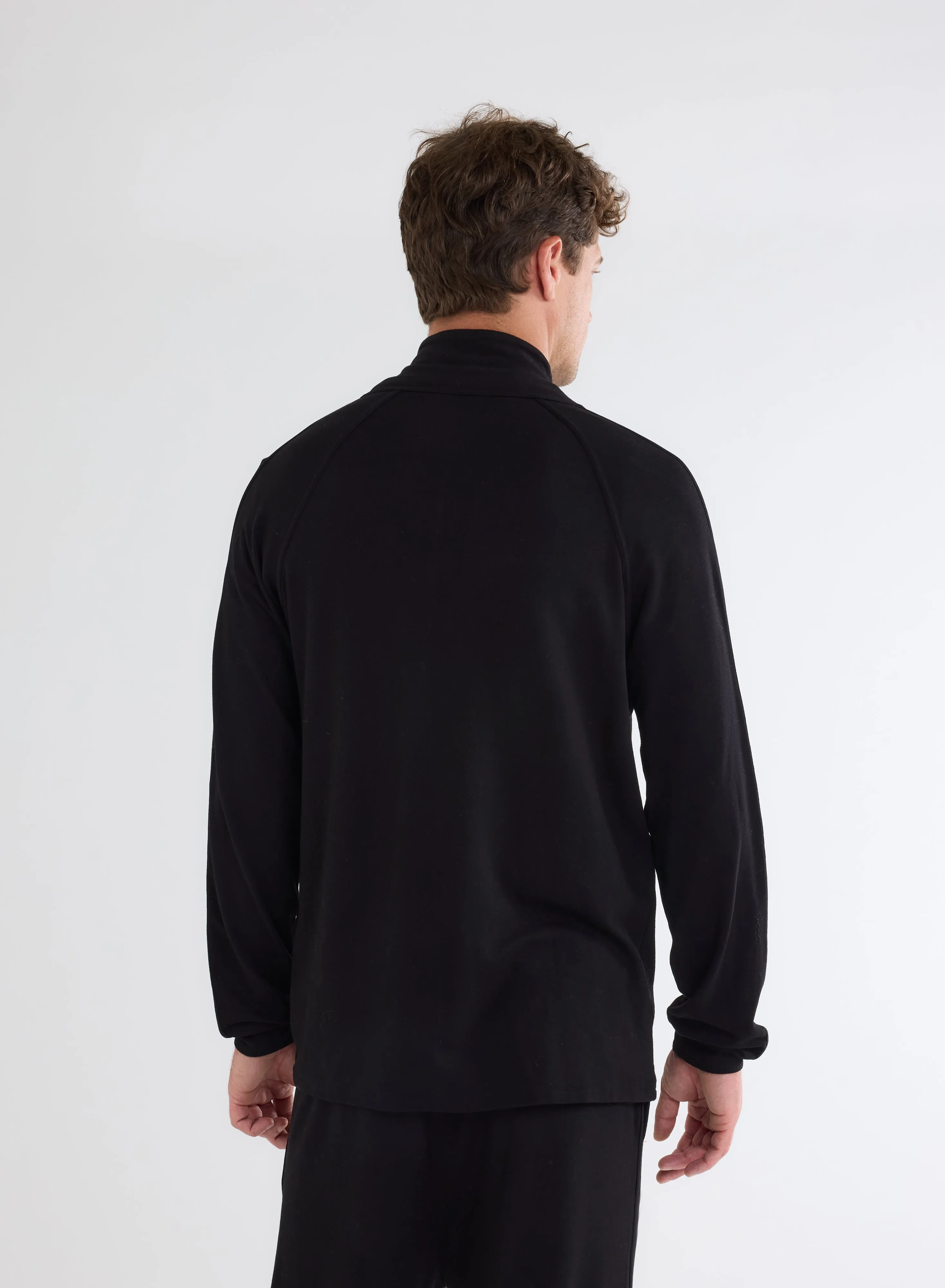 Gilet Zippé Noir Col Montant Manches Longues en Viscose et Élasthanne